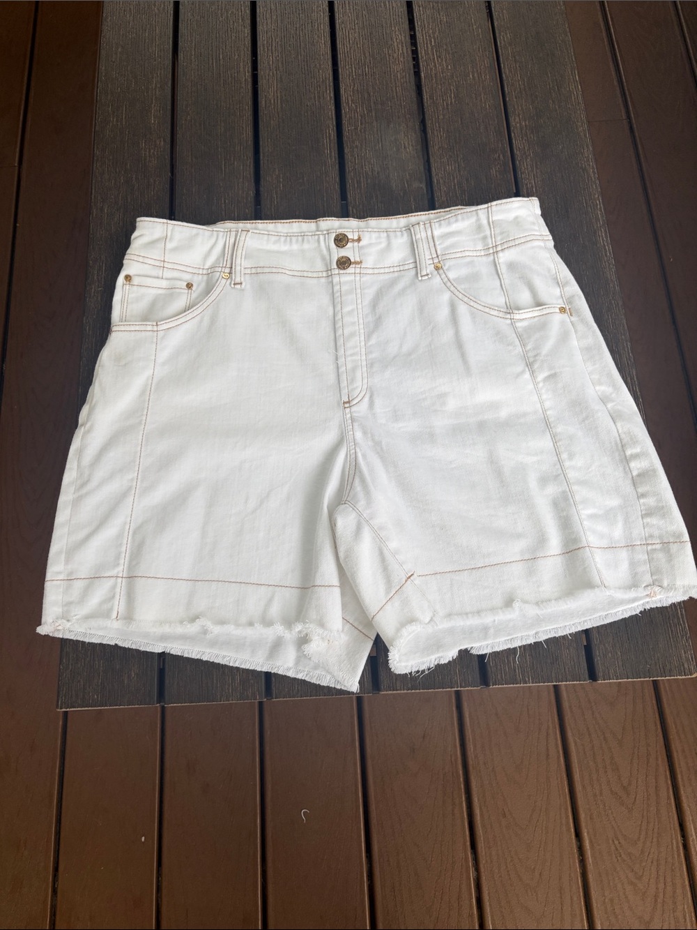 Chico's White High-Rise Denim Shorts with Raw Hem